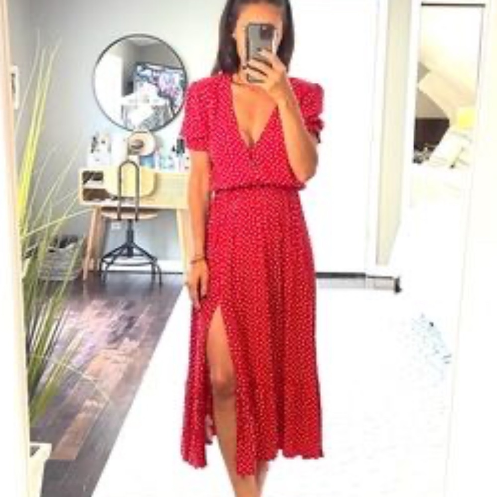 Zara Red‎ Polka Dot Midi Dress Small